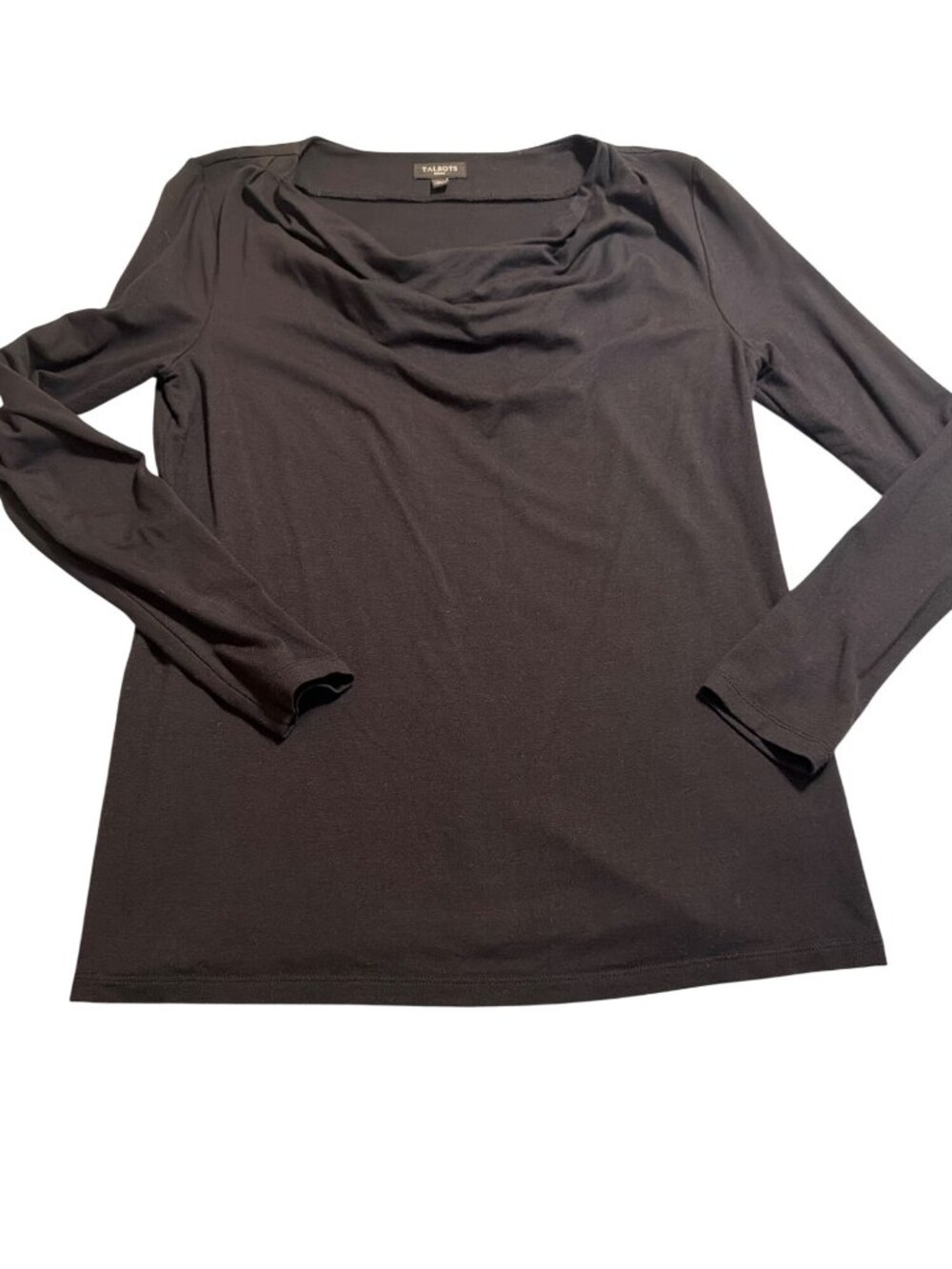 Talbots Petites Black Long Sleeve Shirt Draped Neck Top Soft Lightweight Sz SP